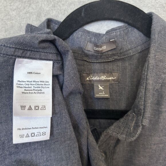 Eddie Bauer Short Sleeve Button Up Shirt Mens Large Blue 100% Cotton Woven - Picture 3 of 6